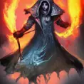 Hooded Fire Mage emerging from the fog of war, ink splash, Highly Detailed, Vibrant Colors, Ink Art, Fantasy, Dark by Stanley Artgerm Lau