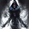 Hooded Witch emerging from the fog of war, ink splash, Highly Detailed, Vibrant Colors, Ink Art, Fantasy, Dark by Stanley Artgerm Lau