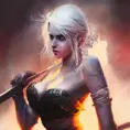 Ciri, armed with daggers emerging from the fog of war, ink splash, Highly Detailed, Vibrant Colors, Ink Art, Fantasy, Dark by Stanley Artgerm Lau