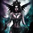 Dark Angel, armed with daggers emerging from the fog of war, ink splash, Highly Detailed, Vibrant Colors, Ink Art, Fantasy, Dark by Stanley Artgerm Lau