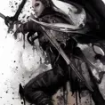 Assassin, armed with daggers emerging from the fog of war, ink splash, Highly Detailed, Vibrant Colors, Ink Art, Fantasy, Dark by Stanley Artgerm Lau