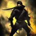 Black Ninja, armed with daggers emerging from the fog of war, ink splash, Highly Detailed, Vibrant Colors, Ink Art, Fantasy, Dark by Stanley Artgerm Lau