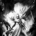 White Wraith, armed with daggers emerging from the fog of war, ink splash, Highly Detailed, Vibrant Colors, Ink Art, Fantasy, Dark by Stanley Artgerm Lau