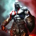 Ares God of War, armed with daggers emerging from the fog of war, ink splash, Highly Detailed, Vibrant Colors, Ink Art, Fantasy, Dark by Stanley Artgerm Lau
