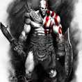 Ares God of War, armed with daggers emerging from the fog of war, ink splash, Highly Detailed, Vibrant Colors, Ink Art, Fantasy, Dark by Stanley Artgerm Lau