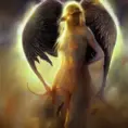 Angel with Halo emerging from the fog of war, ink splash, Highly Detailed, Vibrant Colors, Ink Art, Fantasy, Dark by Stanley Artgerm Lau