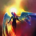 Angel with Halo emerging from the fog of war, ink splash, Highly Detailed, Vibrant Colors, Ink Art, Fantasy, Dark by Stanley Artgerm Lau