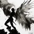 Angel Silhouette emerging from the fog of war, ink splash, Highly Detailed, Vibrant Colors, Ink Art, Fantasy, Dark by Stanley Artgerm Lau