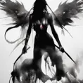 Angel of Death Silhouette emerging from the fog of war, ink splash, Highly Detailed, Vibrant Colors, Ink Art, Fantasy, Dark by Stanley Artgerm Lau