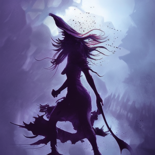Silhouette of a Witch emerging from the fog of war, ink splash, Highly Detailed, Vibrant Colors, Ink Art, Fantasy, Dark by Stanley Artgerm Lau