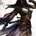 Silhouette of Kassandra from Assassin's Creed emerging from the fog of war, ink splash, Highly Detailed, Vibrant Colors, Ink Art, Fantasy, Dark by Stanley Artgerm Lau