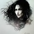Silhouette of Yennefer emerging from the fog of war, ink splash, Highly Detailed, Vibrant Colors, Ink Art, Fantasy, Dark by Stanley Artgerm Lau