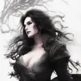 Silhouette of Yennefer emerging from the fog of war, ink splash, Highly Detailed, Vibrant Colors, Ink Art, Fantasy, Dark by Stanley Artgerm Lau