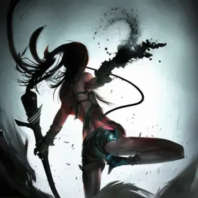 Silhouette of Akali emerging from the fog of war, ink splash, Highly Detailed, Vibrant Colors, Ink Art, Fantasy, Dark by Stanley Artgerm Lau