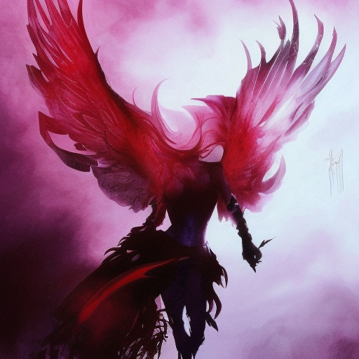 Silhouette of Kayle emerging from the fog of war, ink splash, Highly Detailed, Vibrant Colors, Ink Art, Fantasy, Dark by Stanley Artgerm Lau