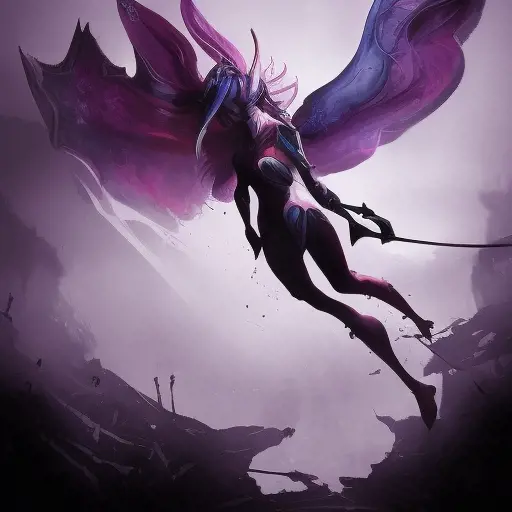 Silhouette of Irelia emerging from the fog of war, ink splash, Highly Detailed, Vibrant Colors, Ink Art, Fantasy, Dark by Stanley Artgerm Lau