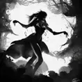 Silhouette of Cassiopeia emerging from the fog of war, ink splash, Highly Detailed, Vibrant Colors, Ink Art, Fantasy, Dark by Stanley Artgerm Lau