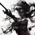Silhouette of Gwen emerging from the fog of war, ink splash, Highly Detailed, Vibrant Colors, Ink Art, Fantasy, Dark by Stanley Artgerm Lau