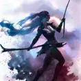 Silhouette of Ashe emerging from the fog of war, ink splash, Highly Detailed, Vibrant Colors, Ink Art, Fantasy, Dark by Stanley Artgerm Lau