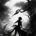 Silhouette of Lillia emerging from the fog of war, ink splash, Highly Detailed, Vibrant Colors, Ink Art, Fantasy, Dark by Stanley Artgerm Lau