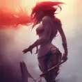 Silhouette of Katarina emerging from the fog of war, ink splash, Highly Detailed, Vibrant Colors, Ink Art, Fantasy, Dark by Stanley Artgerm Lau
