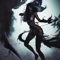 Silhouette of Akali emerging from the fog of war, ink splash, Highly Detailed, Vibrant Colors, Ink Art, Fantasy, Dark by Stanley Artgerm Lau