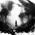 Silhouette of Bel'Veth emerging from the fog of war, ink splash, Highly Detailed, Vibrant Colors, Ink Art, Fantasy, Dark by Stanley Artgerm Lau