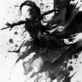 Silhouette of Quinn emerging from the fog of war, ink splash, Highly Detailed, Vibrant Colors, Ink Art, Fantasy, Dark by Stanley Artgerm Lau