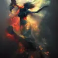 Silhouette of Karma emerging from the fog of war, ink splash, Highly Detailed, Vibrant Colors, Ink Art, Fantasy, Dark by Stanley Artgerm Lau