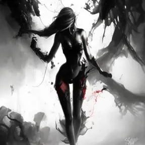 Silhouette of Vi emerging from the fog of war, ink splash, Highly Detailed, Vibrant Colors, Ink Art, Fantasy, Dark by Stanley Artgerm Lau