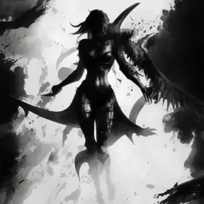 Silhouette of Kayle emerging from the fog of war, ink splash, Highly Detailed, Vibrant Colors, Ink Art, Fantasy, Dark by Stanley Artgerm Lau