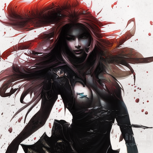 Silhouette of Katarina emerging from the fog of war, ink splash, Highly Detailed, Vibrant Colors, Ink Art, Fantasy, Dark by Stanley Artgerm Lau