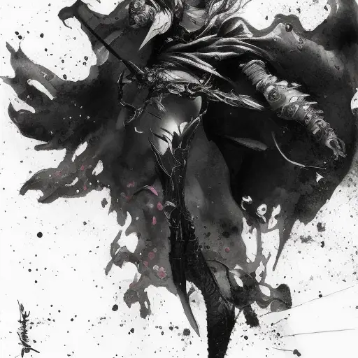 Silhouette of a Mage emerging from the fog of war, ink splash, Highly Detailed, Vibrant Colors, Ink Art, Fantasy, Dark by Stanley Artgerm Lau