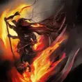 Silhouette of a Fire Mage emerging from the fog of war, ink splash, Highly Detailed, Vibrant Colors, Ink Art, Fantasy, Dark by Stanley Artgerm Lau
