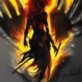 Silhouette of a Fire Mage emerging from the fog of war, ink splash, Highly Detailed, Vibrant Colors, Ink Art, Fantasy, Dark by Stanley Artgerm Lau