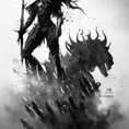 Silhouette of a Paladin emerging from the fog of war, ink splash, Highly Detailed, Vibrant Colors, Ink Art, Fantasy, Dark by Stanley Artgerm Lau