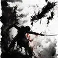 Silhouette of an Assassin emerging from the fog of war, ink splash, Highly Detailed, Vibrant Colors, Ink Art, Fantasy, Dark by Stanley Artgerm Lau