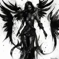 Silhouette of a Dark Angel emerging from the fog of war, ink splash, Highly Detailed, Vibrant Colors, Ink Art, Fantasy, Dark by Stanley Artgerm Lau