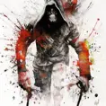 White Assassin emerging from a firey fog of battle, ink splash, Highly Detailed, Vibrant Colors, Ink Art, Fantasy, Dark by Stefan Kostic