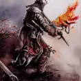 White Assassin emerging from a firey fog of battle, ink splash, Highly Detailed, Vibrant Colors, Ink Art, Fantasy, Dark by Cicely Mary Barker
