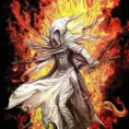 White Assassin emerging from a firey fog of battle, ink splash, Highly Detailed, Vibrant Colors, Ink Art, Fantasy, Dark by Jasmine Becket-Griffith