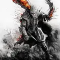 White Assassin emerging from a firey fog of battle, ink splash, Highly Detailed, Vibrant Colors, Ink Art, Fantasy, Dark by John Blanche