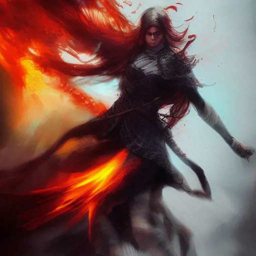 White Assassin emerging from a firey fog of battle, ink splash, Highly Detailed, Vibrant Colors, Ink Art, Fantasy, Dark by Charlie Bowater
