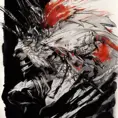 White Assassin emerging from a firey fog of battle, ink splash, Highly Detailed, Vibrant Colors, Ink Art, Fantasy, Dark by Eric Canete