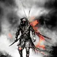 White Assassin emerging from a firey fog of battle, ink splash, Highly Detailed, Vibrant Colors, Ink Art, Fantasy, Dark by Edward Julius Detmold