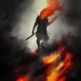 White Assassin emerging from a firey fog of battle, ink splash, Highly Detailed, Vibrant Colors, Ink Art, Fantasy, Dark by Anato Finnstark