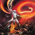 White Assassin emerging from a firey fog of battle, ink splash, Highly Detailed, Vibrant Colors, Ink Art, Fantasy, Dark by Kelly Freas