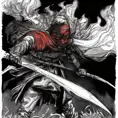 White Assassin emerging from a firey fog of battle, ink splash, Highly Detailed, Vibrant Colors, Ink Art, Fantasy, Dark by Rebecca Guay