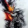 White Assassin emerging from a firey fog of battle, ink splash, Highly Detailed, Vibrant Colors, Ink Art, Fantasy, Dark by James Gurney