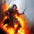 White Assassin emerging from a firey fog of battle, ink splash, Highly Detailed, Vibrant Colors, Ink Art, Fantasy, Dark by Ralph Horsley